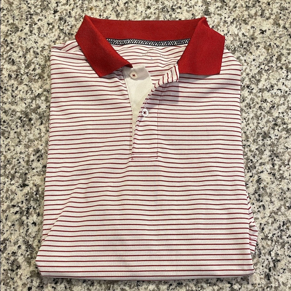 Southern Tide Red and White Striped Polo Shirt